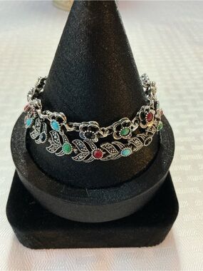 Marcasite and Art Deco Style Faux Antique Silver Tone Gemstone Bracelets (2)